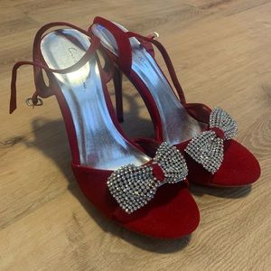 Red Rhinestone Bow Heels
